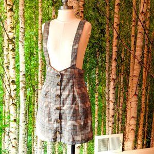 Forever 21 Plaid Button Front Skirt with Suspenders / Pinafore